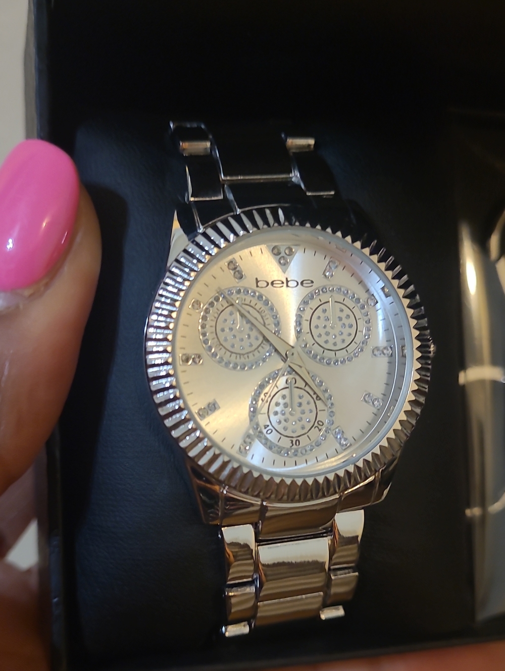 bebe Silver Women's Watch with Red Cherry Keychain
